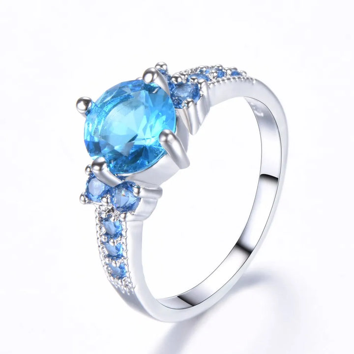 Luxe Vrouwelijke Charme Groen Roze Kristal Zilveren Kleur Ringen Voor Vrouwen Ronde Stenen Verloving Bruiloft Sieraden