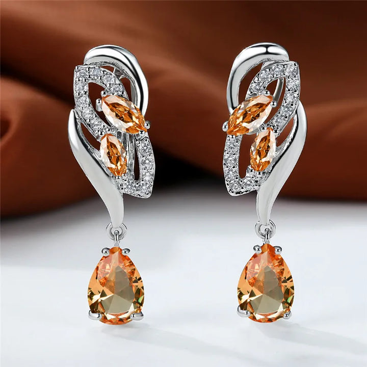 Luxe Vrouwelijke Groene Steen Zilver Kleur Clip Oorbellen Voor Vrouwen Charm Crystal Zirkoon Bruiloft Sieraden