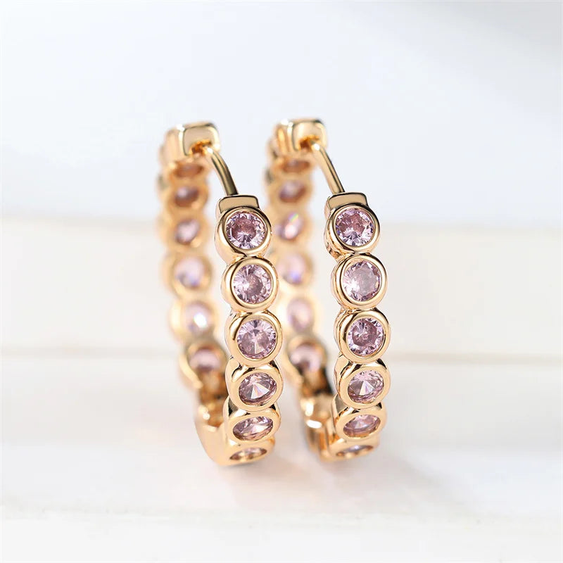 Luxe Vrouwelijke Kleine Zwarte Ronde Oorbellen Charme Goud Kleur Oorbellen Voor Vrouwen Trendy Zirkoon Steen Bruiloft Clip Oorbellen