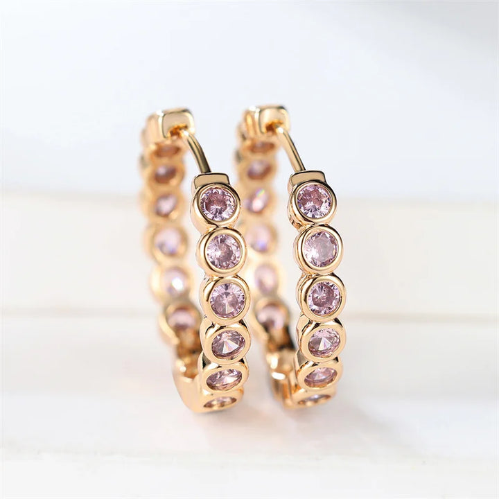Luxe Vrouwelijke Kleine Zwarte Ronde Oorbellen Charme Goud Kleur Oorbellen Voor Vrouwen Trendy Zirkoon Steen Bruiloft Clip Oorbellen