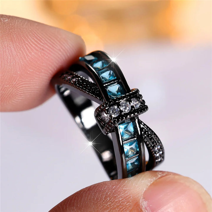 Aqua Noir | Light Blue Crystal Ring