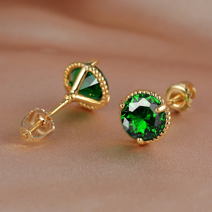 Leuke Vrouwelijke Geel Goud Kleur Veelkleurige Zirkoon Steen Stud Oorbellen Groen Blauw Rood Kristal Bruiloft Sieraden Voor Vrouwen