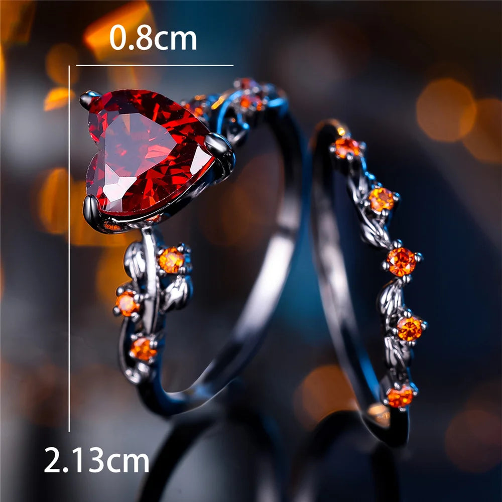 Noir Rouge | Heart Crystal Ring Set