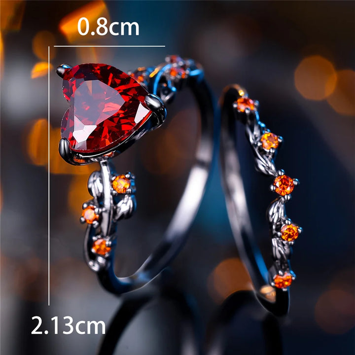 Noir Rouge | Heart Crystal Ring Set