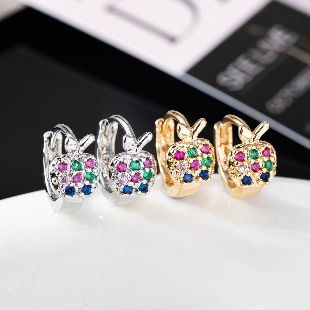 Schattige Vrouwelijke Regenboog Appel Zirkoon Steen Hoepel Oorbellen Sierlijk Goud Kleur Zomer Sieraden Voor Vrouwen