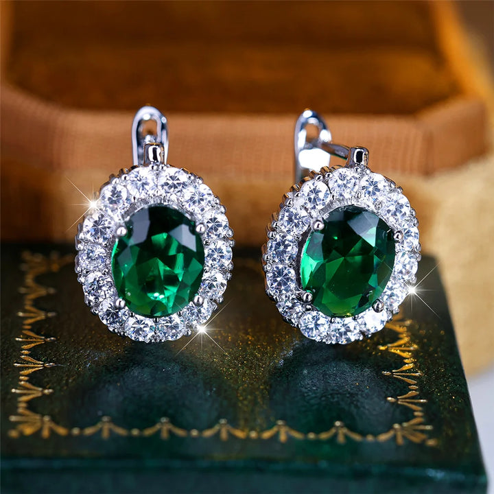 Schattige Kleine Blauwe Groene Paarse Zirkoon Stenen Oorringen Voor Vrouwen Charme Vrouwelijke Zilveren Kleur Bruiloft Sieraden Cadeau