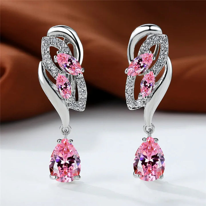 Luxe Vrouwelijke Groene Steen Zilver Kleur Clip Oorbellen Voor Vrouwen Charm Crystal Zirkoon Bruiloft Sieraden