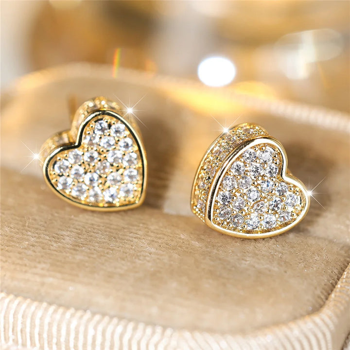 Schattige Vrouwelijke Witte Hart Zirkoon Steen Stud Oorbellen Goud Kleur Sierlijk Cadeau Bruiloft Sieraden Voor Vrouwen