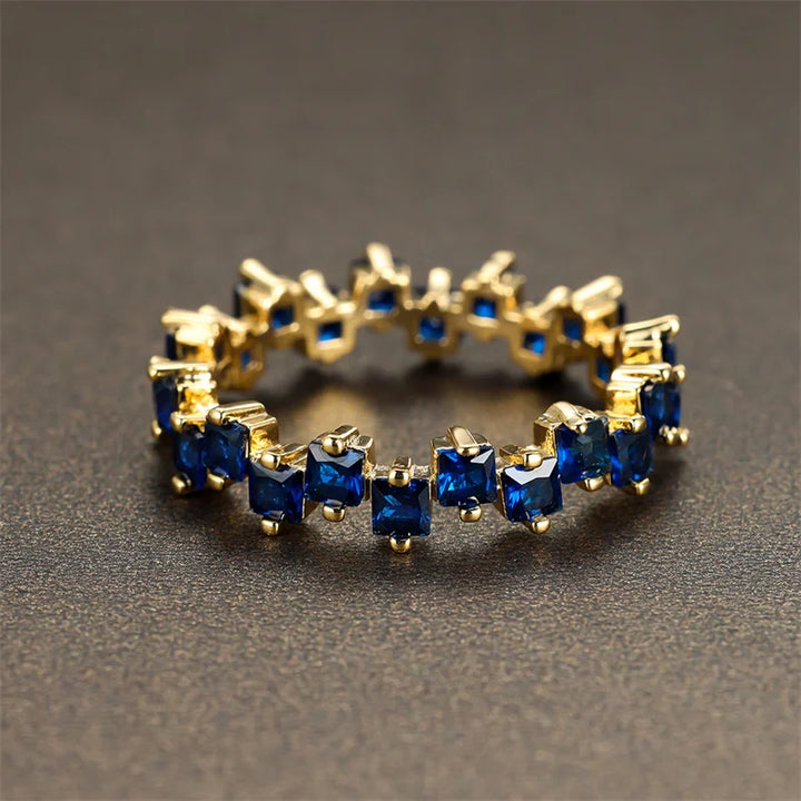 Luxe Kristal Kleine Vierkante Stenen Ring Lichtpaars Zirkoon Verlovingsring Charme Geel Goud Kleur Trouwringen Voor Vrouwen
