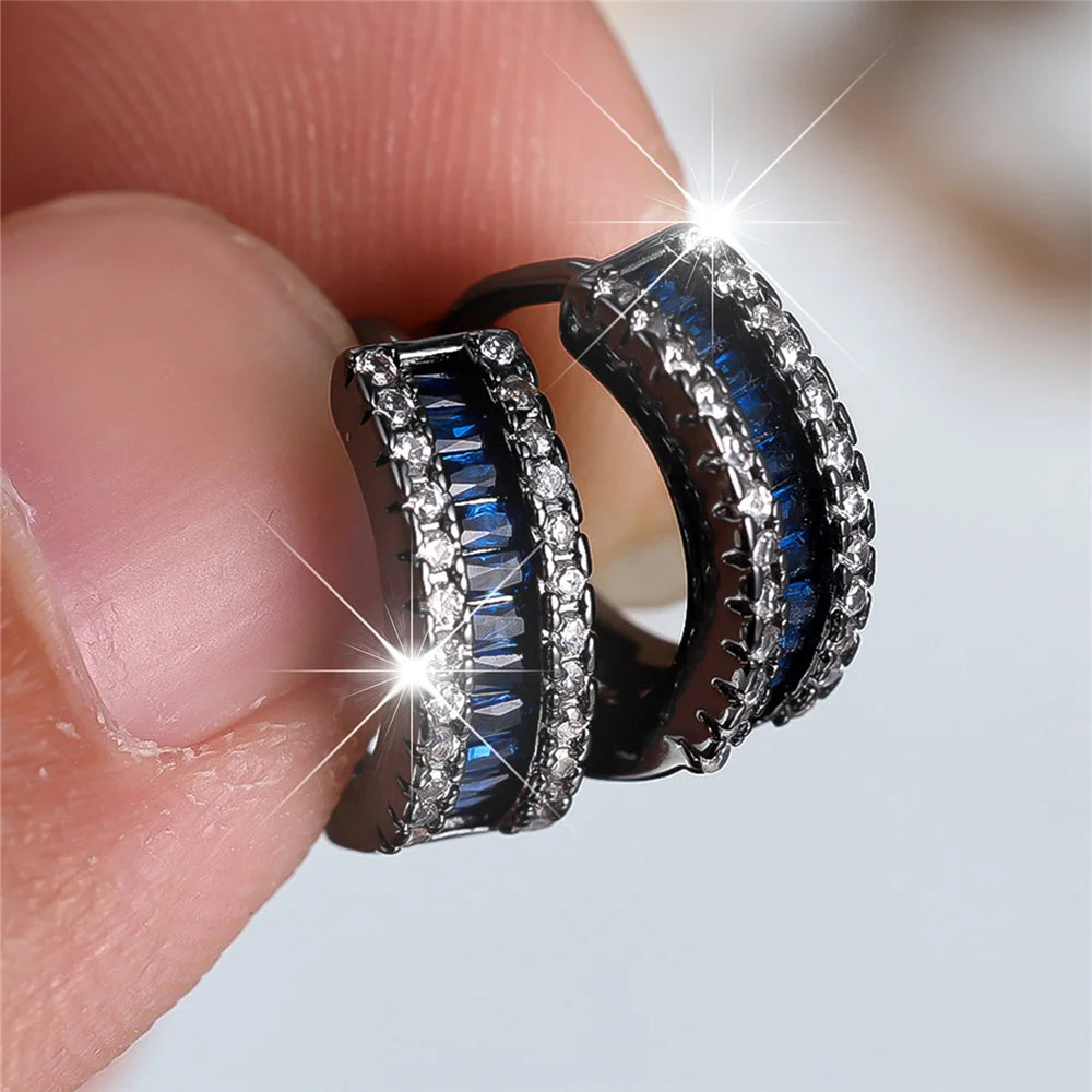 Schattige Vrouwelijke Witte Blauwe Zirkoon Steen Ronde Oorringen Mode Vrouwelijke Gouden Kleur Bruiloft Sieraden Voor Vrouwen