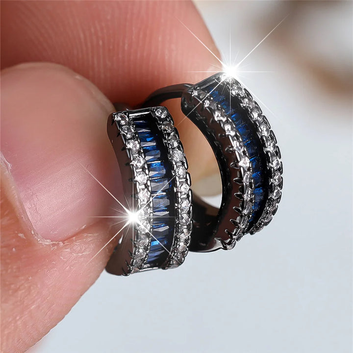 Schattige Vrouwelijke Witte Blauwe Zirkoon Steen Ronde Oorringen Mode Vrouwelijke Gouden Kleur Bruiloft Sieraden Voor Vrouwen