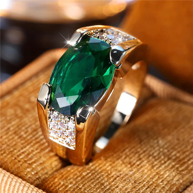 Mannelijke Vrouwelijke Groene Zirkoon Stenen Ring Trendy Geel Goud Kleur Engagement Leuke Bruid Bruiloft Sieraden Cadeau Voor Vrouwen Mannen