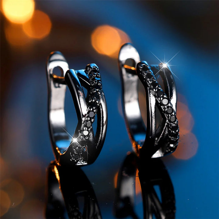 Infinité | Black Crystal Infinity Hoop Earrings