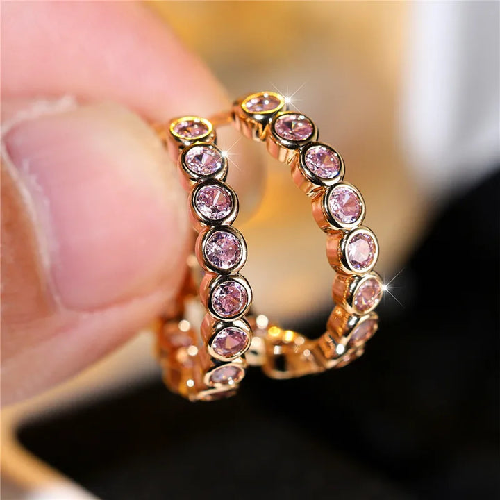 Luxe vrouwelijke kleine zwarte ronde oorbellen charme geel goud kleur trendy zirkoon steen bruiloft sieraden