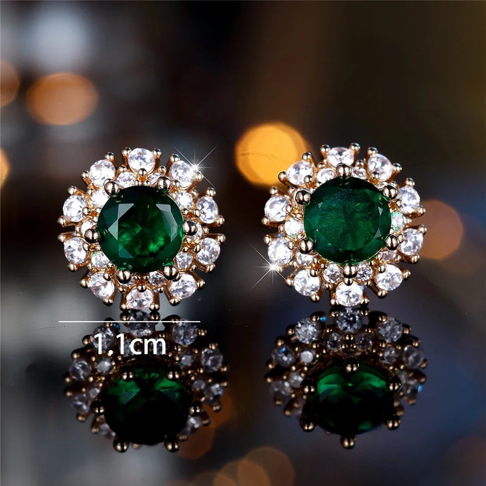 Emeraldine Green Halo Stud Earrings
