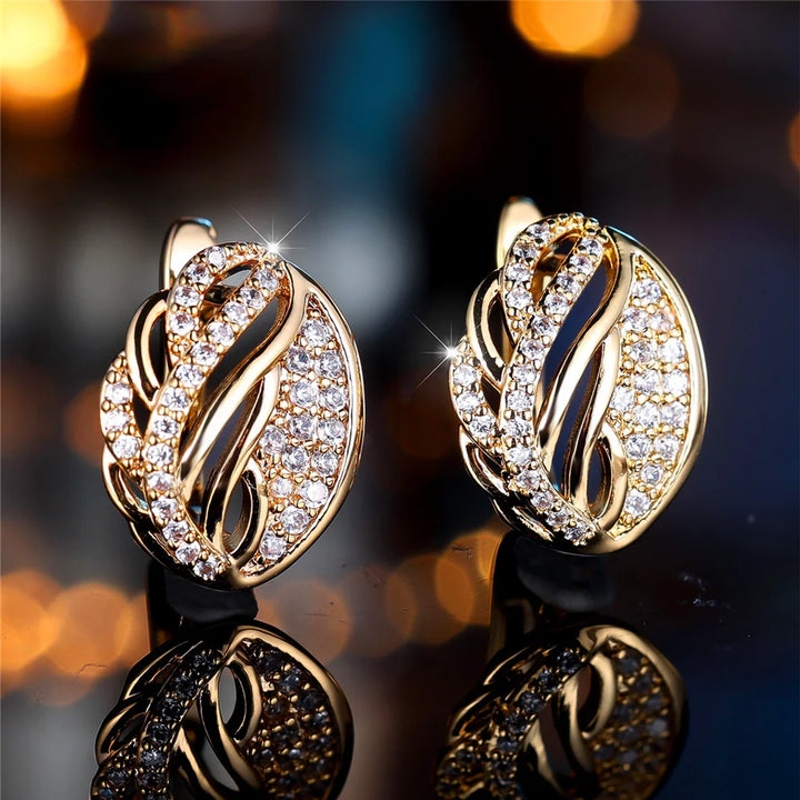 Laurel Crystal Leaf Hoop Earrings styled view