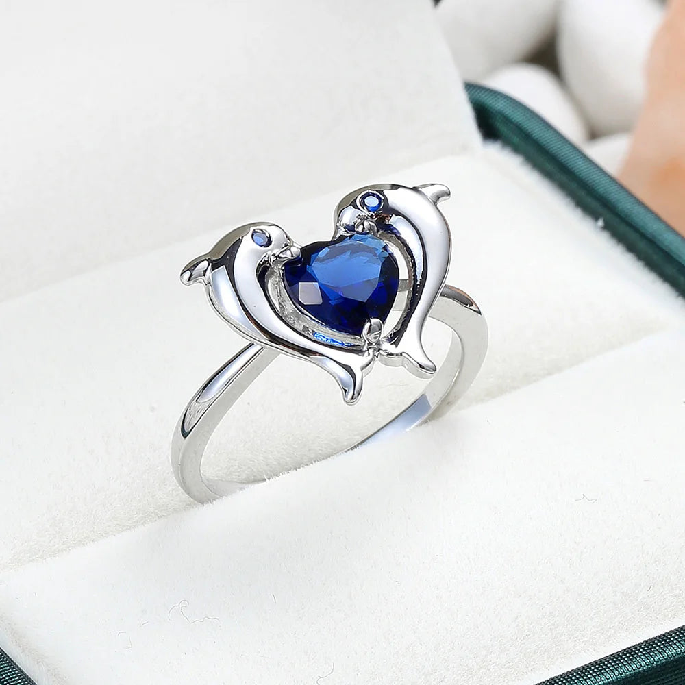 Marina Blue Dolphin Heart Ring hero view