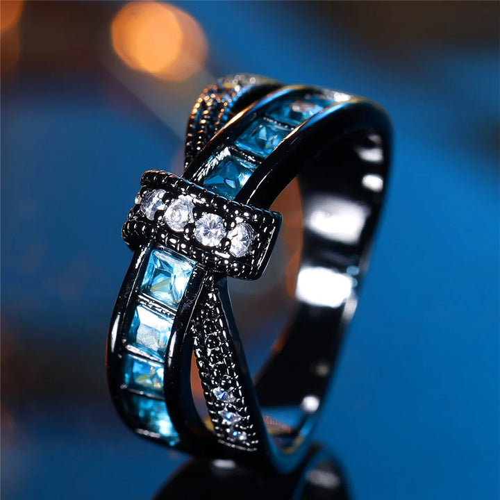 Aqua Noir | Light Blue Crystal Ring