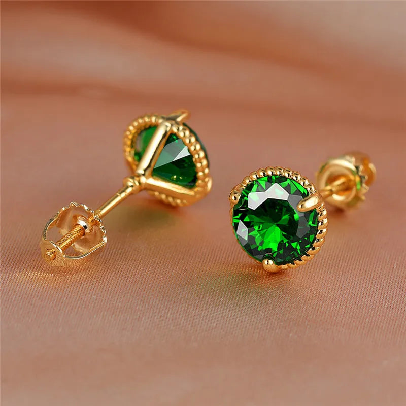 Leuke Vrouwelijke Geel Goud Kleur Veelkleurige Zirkoon Steen Stud Oorbellen Groen Blauw Rood Kristal Bruiloft Sieraden Voor Vrouwen