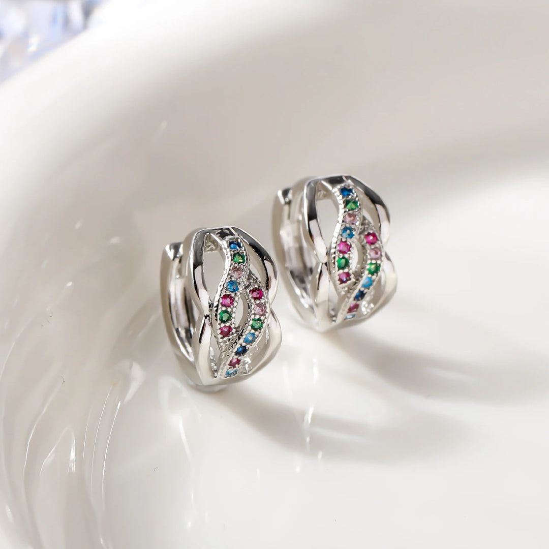 Schattige Vrouwelijke Kleurrijke Helix Zirkoon Steen Oorringen Elegante Gouden Kleur Bruiloft Sieraden Voor Vrouwen
