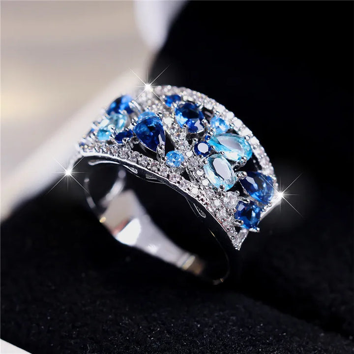 Saphira Blue Crystal Ring close-up detail