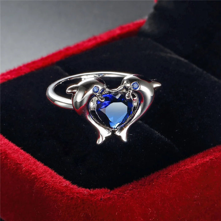 Marina Blue Dolphin Heart Ring additional detail