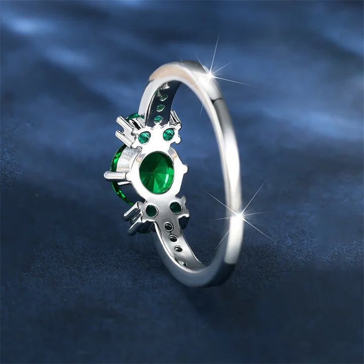 Luxe Vrouwelijke Charme Groen Roze Kristal Zilveren Kleur Ringen Voor Vrouwen Ronde Stenen Verloving Bruiloft Sieraden