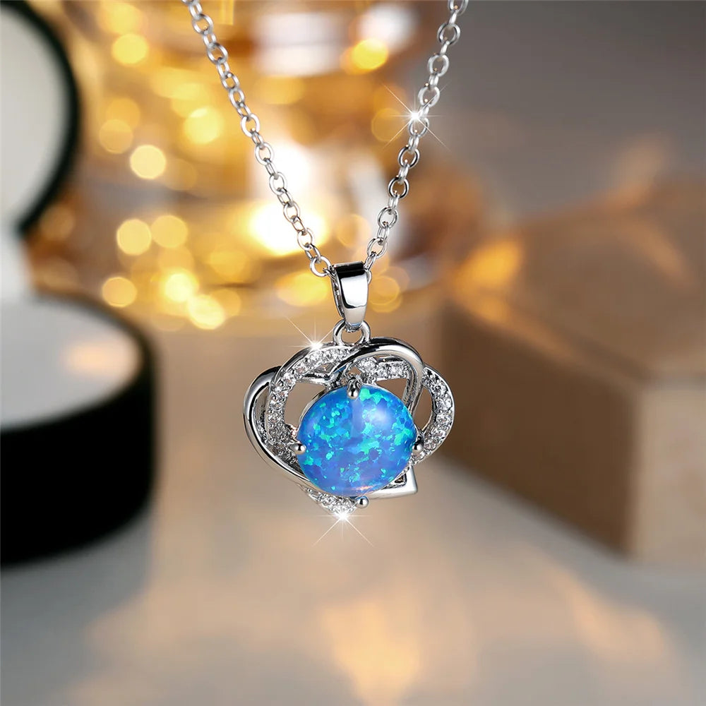 Oceanette Blue Opal-Look Heart Necklace alternate view