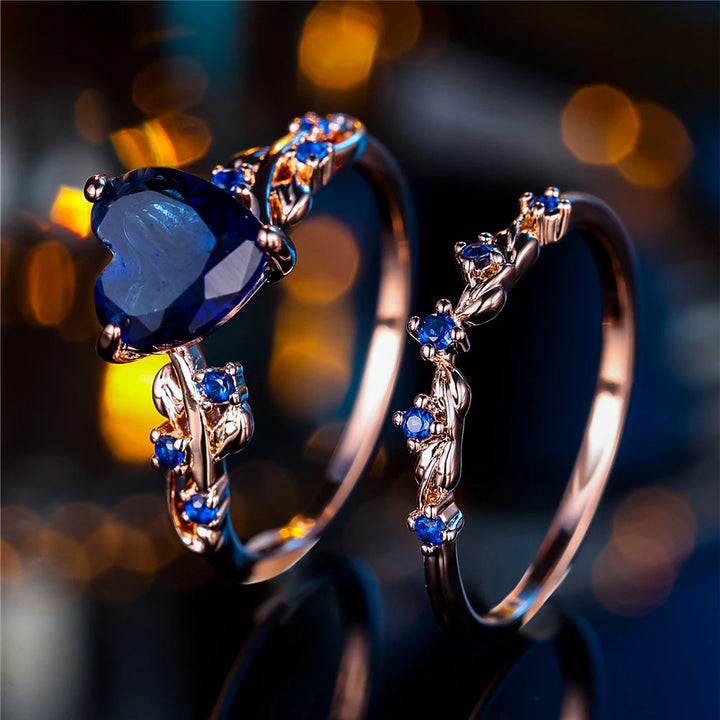 Mariblue | Blue Heart Bridal Ring Set