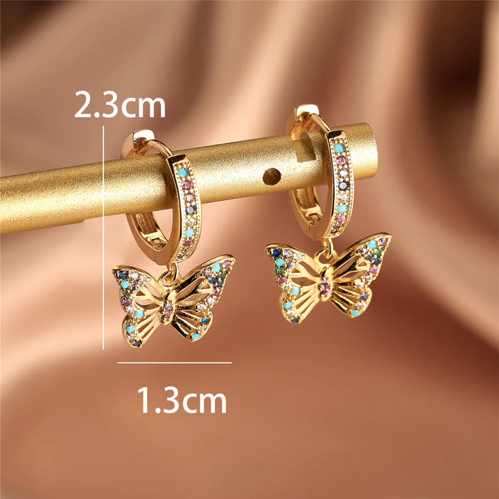 Leuke vrouwelijke kleurrijke vlinder ronde zirkoon steen hoepel oorbellen goud kleur unieke vriendin geschenken bruiloft sieraden voor vrouwen