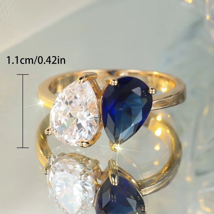 Leuke Vrouwelijke Rose Rood Blauw Zirkoon Ovale Stenen Ring Goud Kleur Engagement Charm Bruiloft Sieraden Voor Vrouwen
