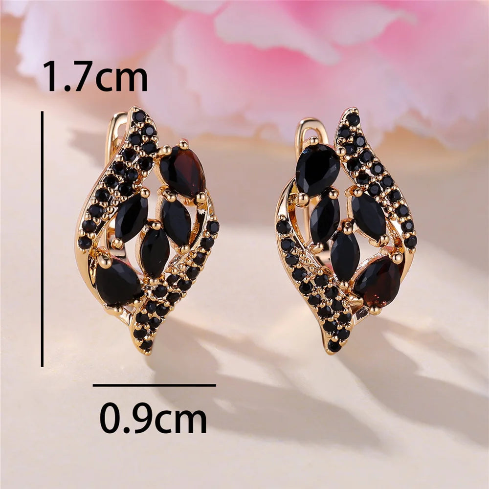 Charme Vrouwelijke Zwarte Kristal Steen Leuke Hoepel Oorbellen Goud Kleur Eenvoudige Bruiloft Sieraden Voor Vrouwen