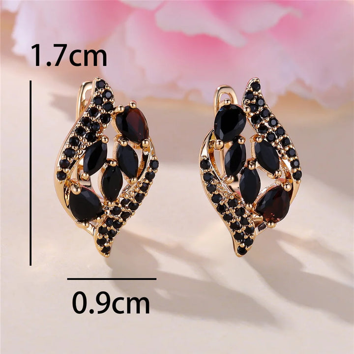 Charme Vrouwelijke Zwarte Kristal Steen Leuke Hoepel Oorbellen Goud Kleur Eenvoudige Bruiloft Sieraden Voor Vrouwen