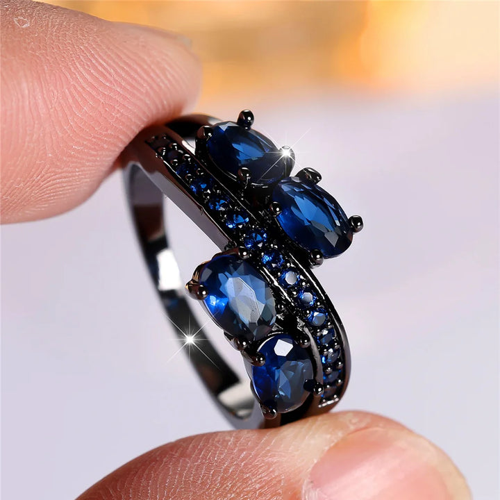Nocturne Blue Oval Crystal Ring close-up detail