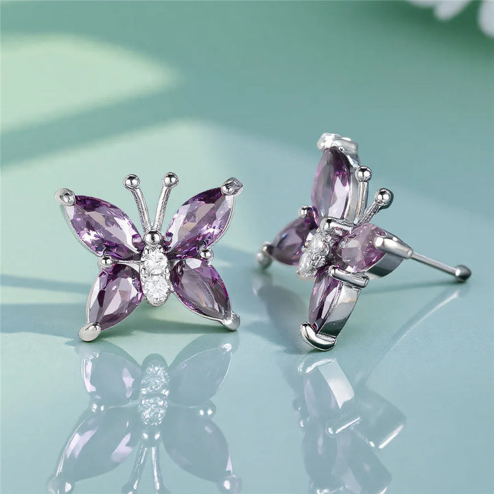 Violetta Butterfly Crystal Stud Earrings styled view