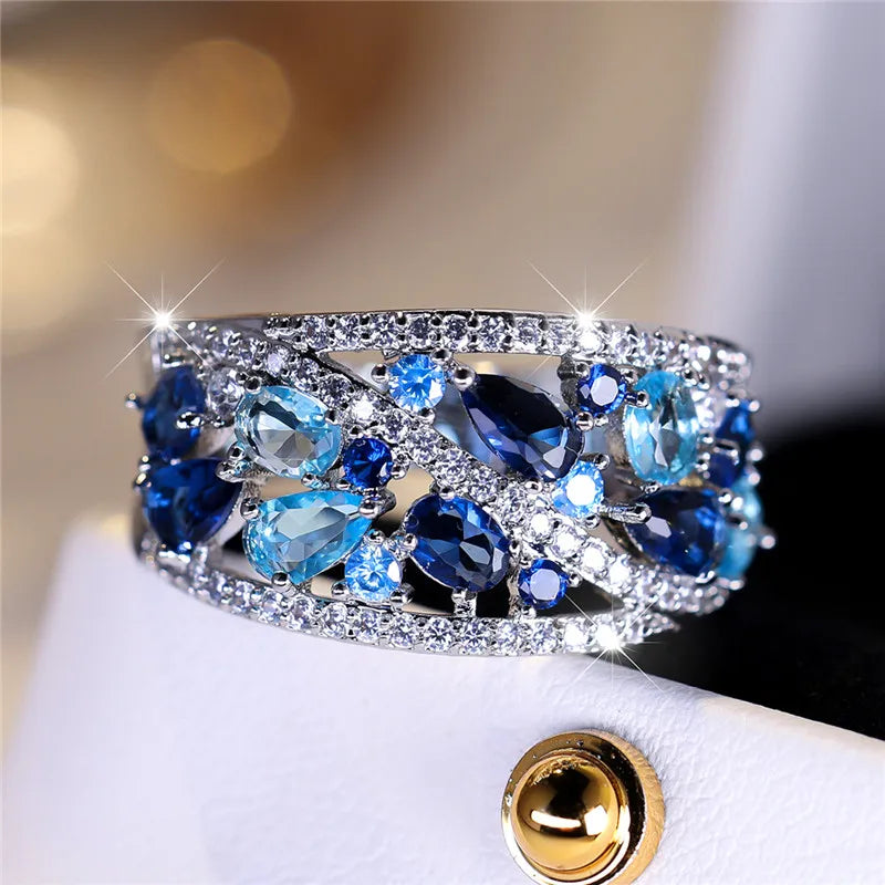 Saphira Blue Crystal Ring styled view