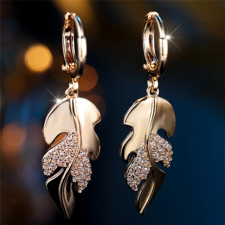 Laurena | White Crystal Leaf Hoop Earrings