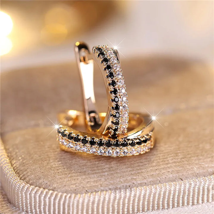 Luxe Vrouwelijke Zwart Wit Zirkoon Steen Clip Oorbellen Charme Goud Kleur Bruiloft Sieraden Voor Vrouwen
