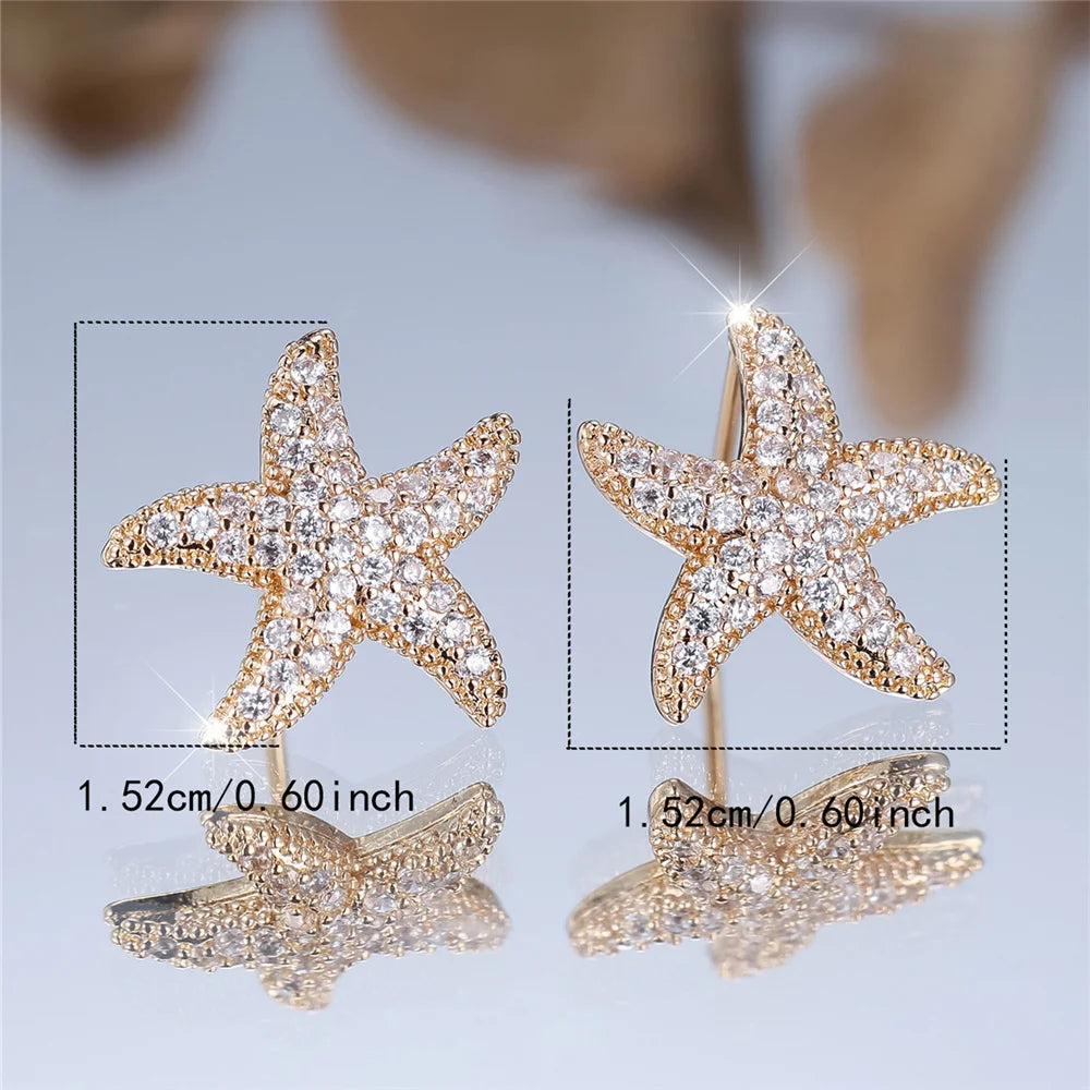 Leuke vrouwelijke steen witte kristallen zeester oorbellen gouden kleur bruiloft sieraden voor vrouwen