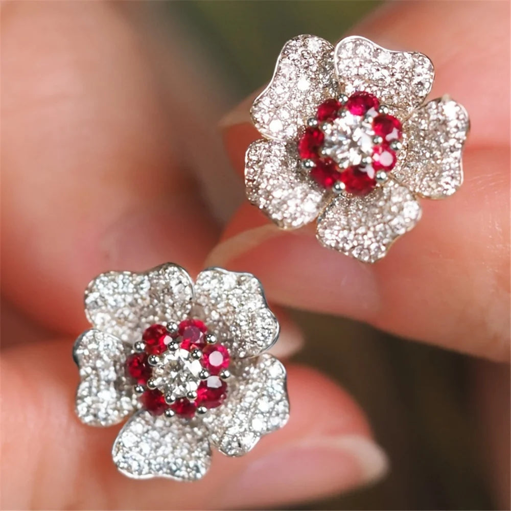 Scarlett | Red &amp; White Flower Stud Earrings