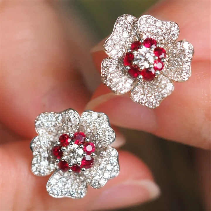 Scarlett | Red &amp; White Flower Stud Earrings