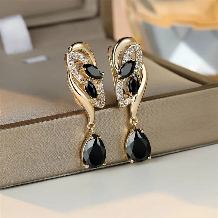 Leuke Vrouwelijke Groen Blauwe Zirkoon Steen Oorbellen Luxe Gouden Kleur Bruiloft Sieraden Voor Vrouwen