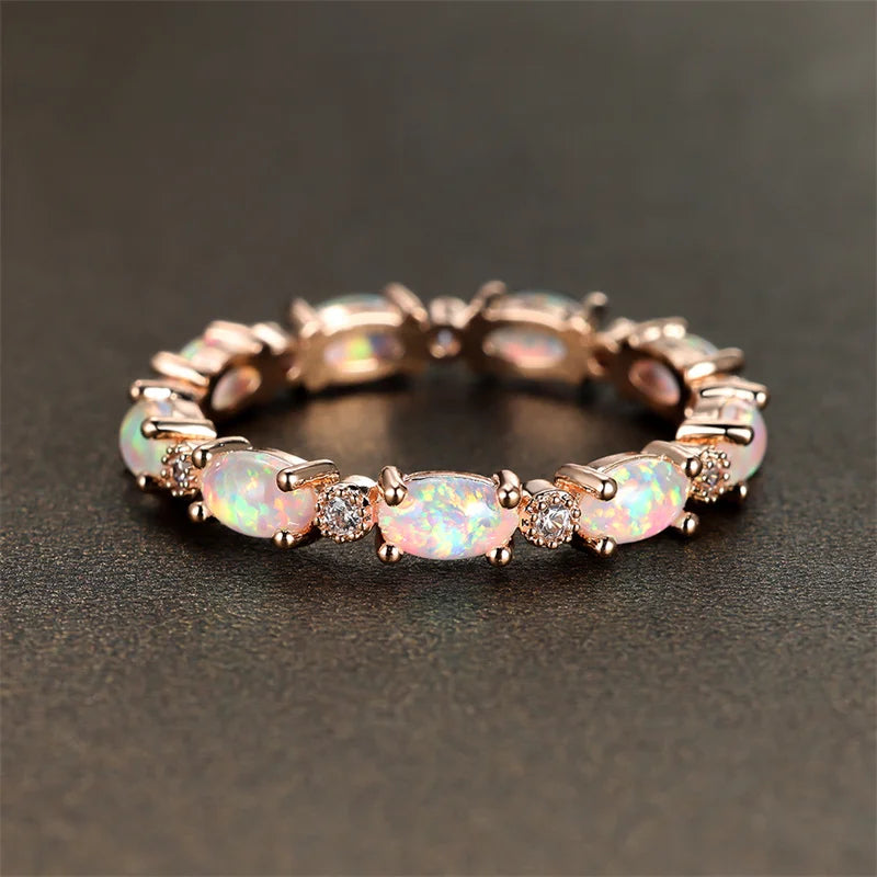 Boho Vrouwelijke Kleine Ovale Stenen Ring Mode Rose Goud Zilver Kleur Trouwringen Voor Vrouwen Blauw Wit Vuur Opaal Verlovingsring