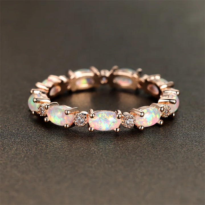 Boho Vrouwelijke Kleine Ovale Stenen Ring Mode Rose Goud Zilver Kleur Trouwringen Voor Vrouwen Blauw Wit Vuur Opaal Verlovingsring