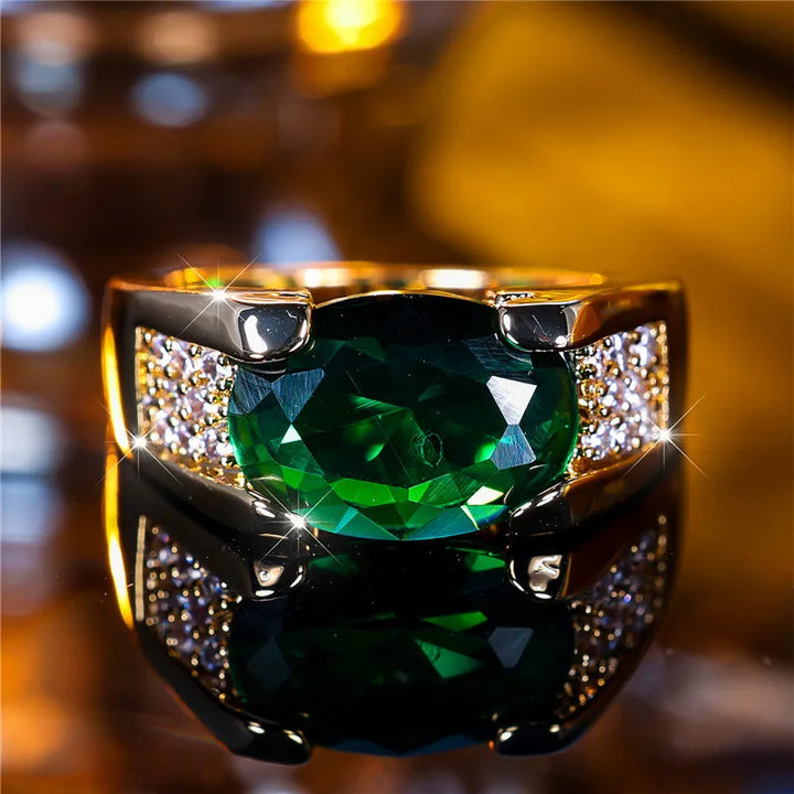 Mannelijke Vrouwelijke Groene Zirkoon Stenen Ring Trendy Geel Goud Kleur Engagement Leuke Bruid Bruiloft Sieraden Cadeau Voor Vrouwen Mannen