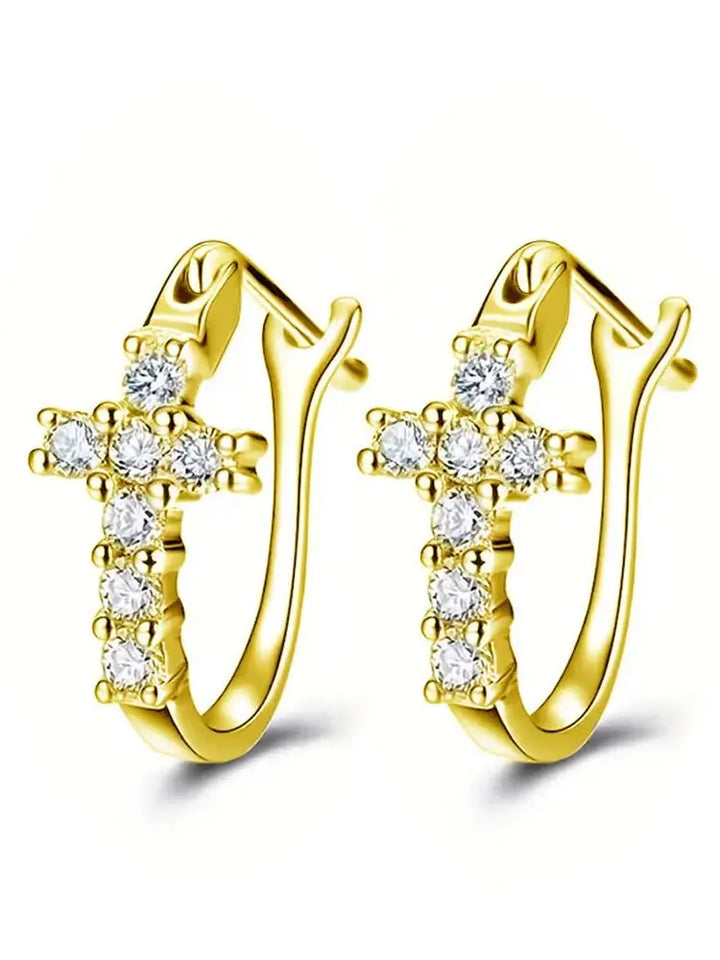 Grace Cross Crystal Hoop Earrings