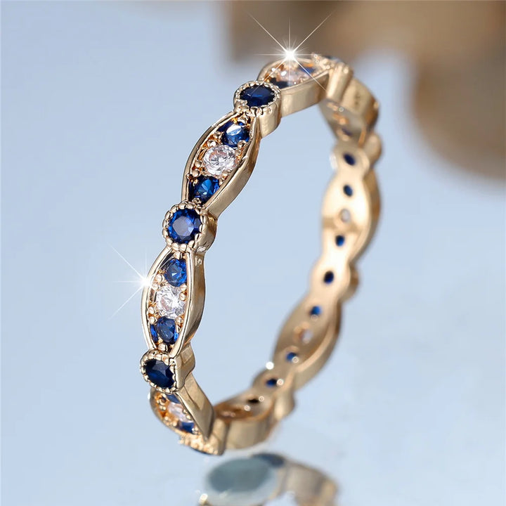 Cielina | Blue &amp; White Round Crystal Ring