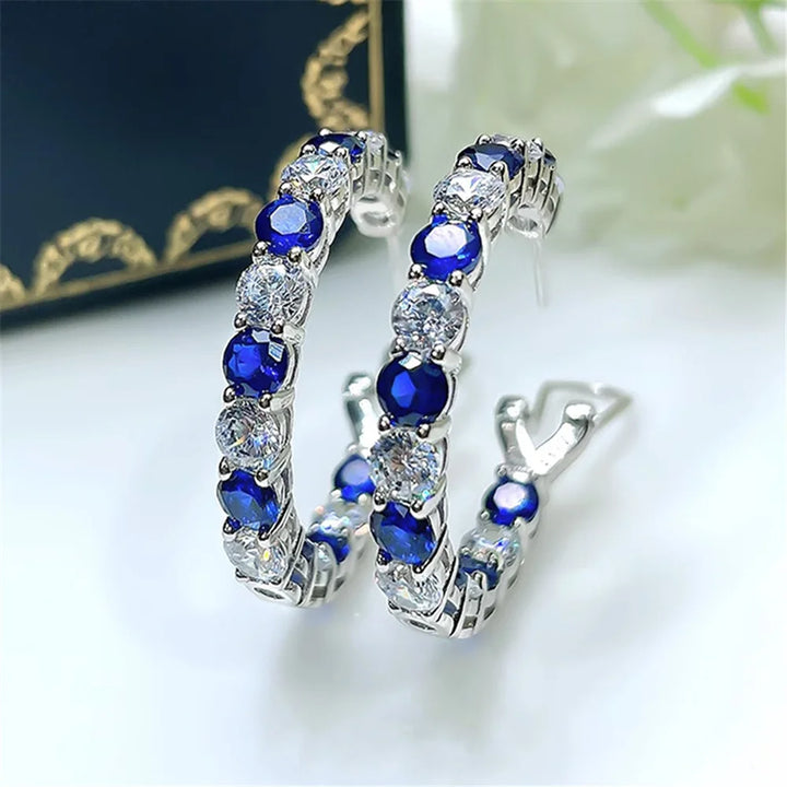 Schattige Vrouwelijke Witte Groene Blauwe Zirkoon Steen Ronde Clip Oorbellen Mode Zilveren Kleur Bruiloft Sieraden Voor Vrouwen