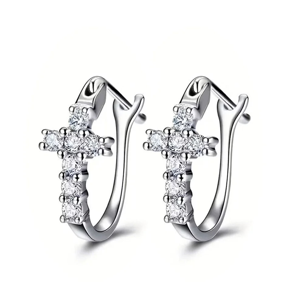 Grace Cross Crystal Hoop Earrings