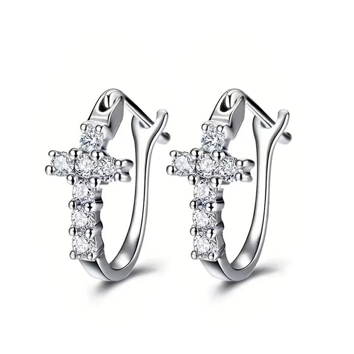 Grace Cross Crystal Hoop Earrings